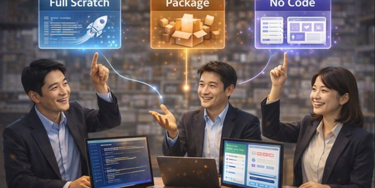 フルスクラッチ・パッケージ・ノーコード。本当に「合う選択」ができていますか？手段に縛られないシステム選びの極意