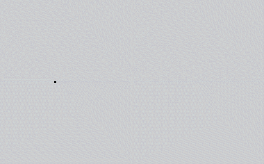 A dark gray cross on a light gray background with a small black dot on the left side of the horizontal line.