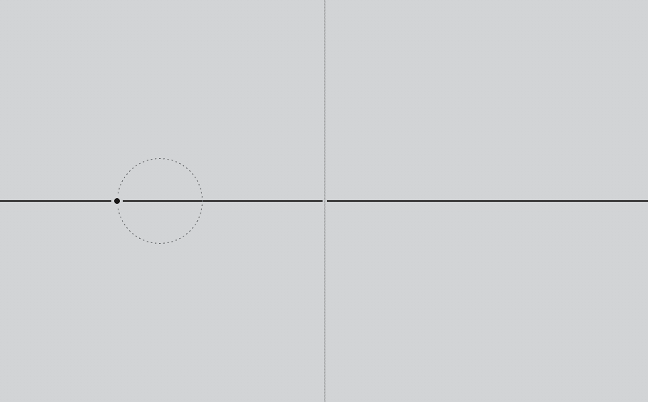 A black dot in a dotted circle on a horizontal line that intersects a vertical line on a gray background.