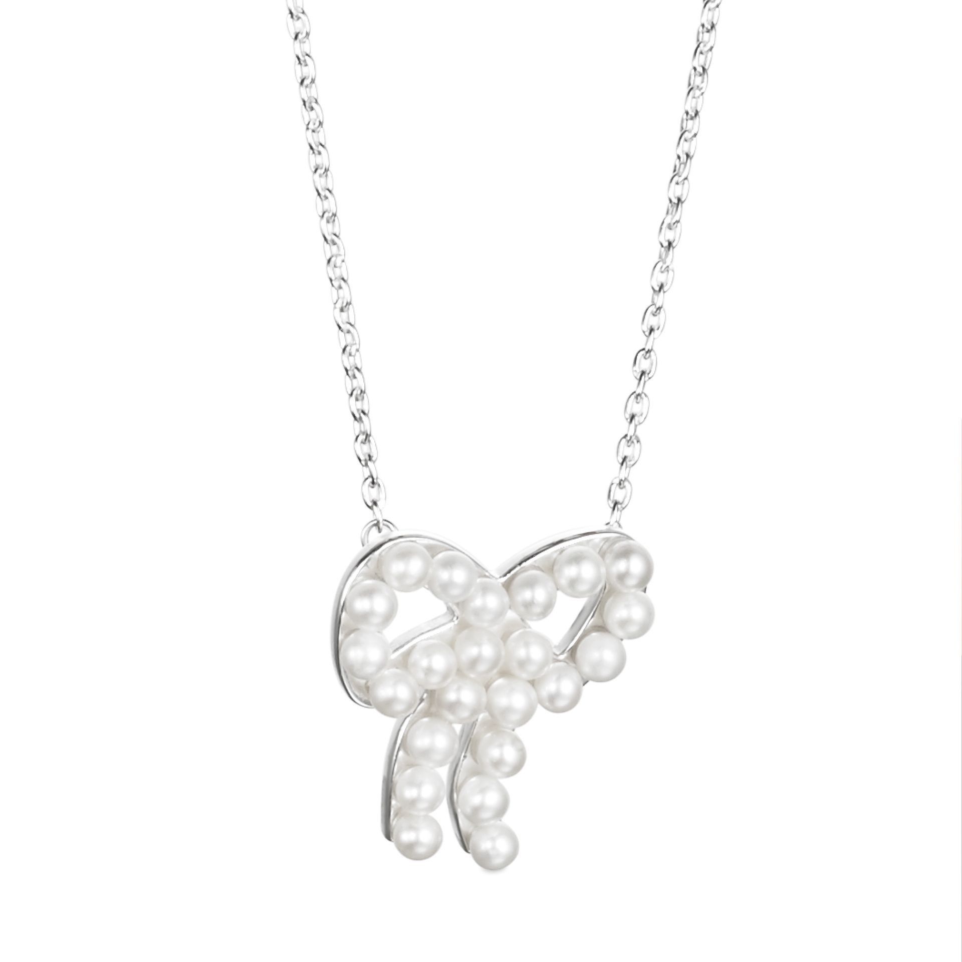 Läs mer om Efva Attling Mini Pearls Bow Necklace 42/45 CM - SILVER