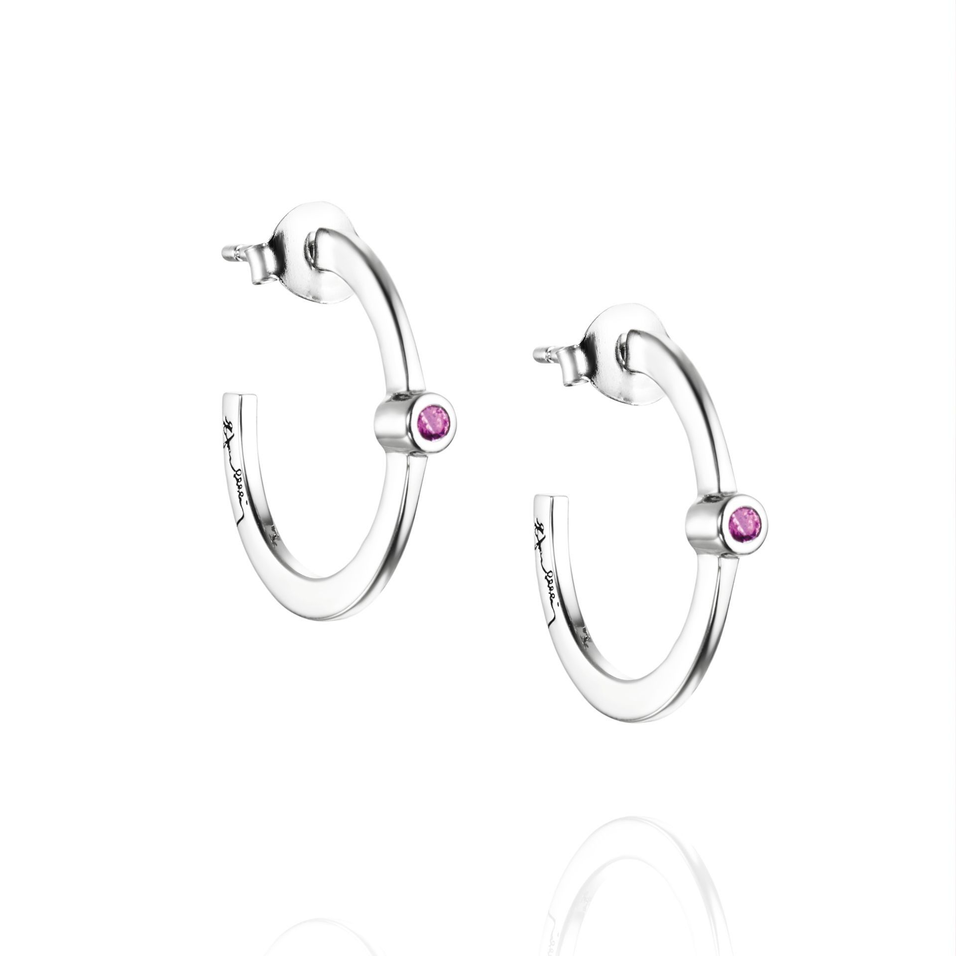 Läs mer om Efva Attling Micro Blink Hoops - Pink Sapphire ONE SIZE - SILVER