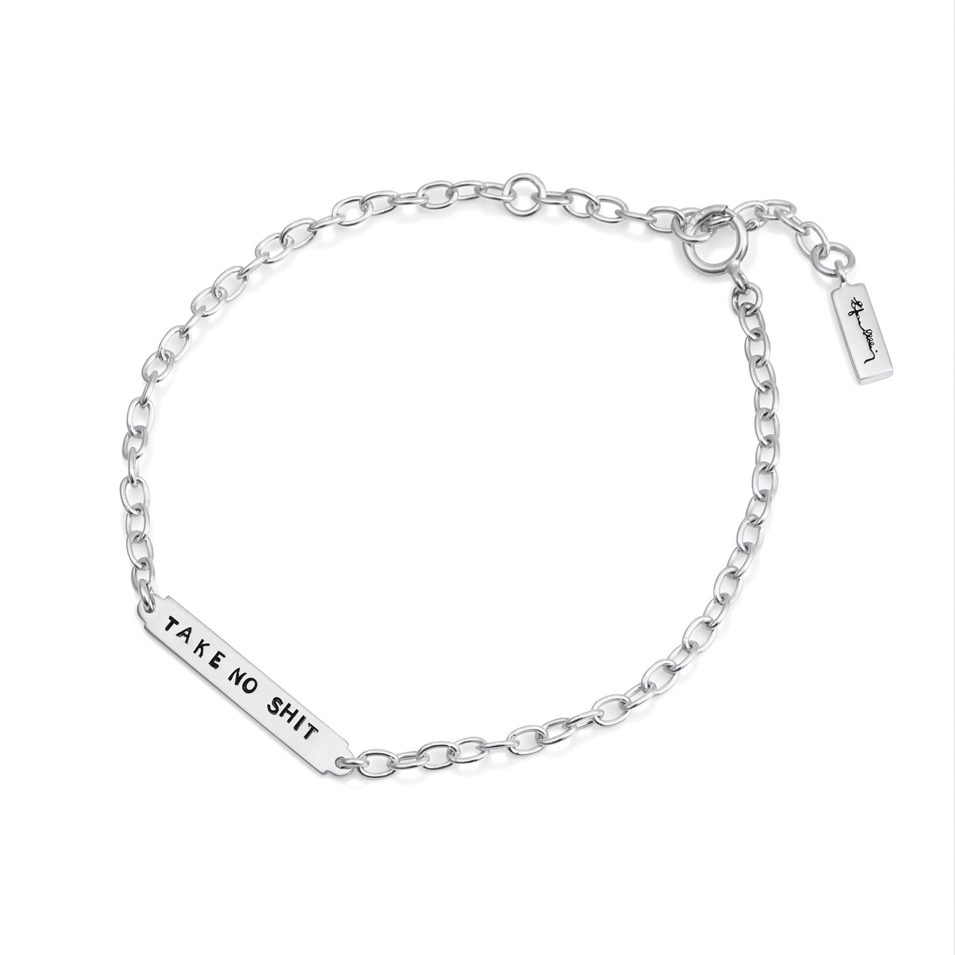 Läs mer om Efva Attling Power Plates Bracelet - Take No Shit 16/17.5/19 CM - SILVER