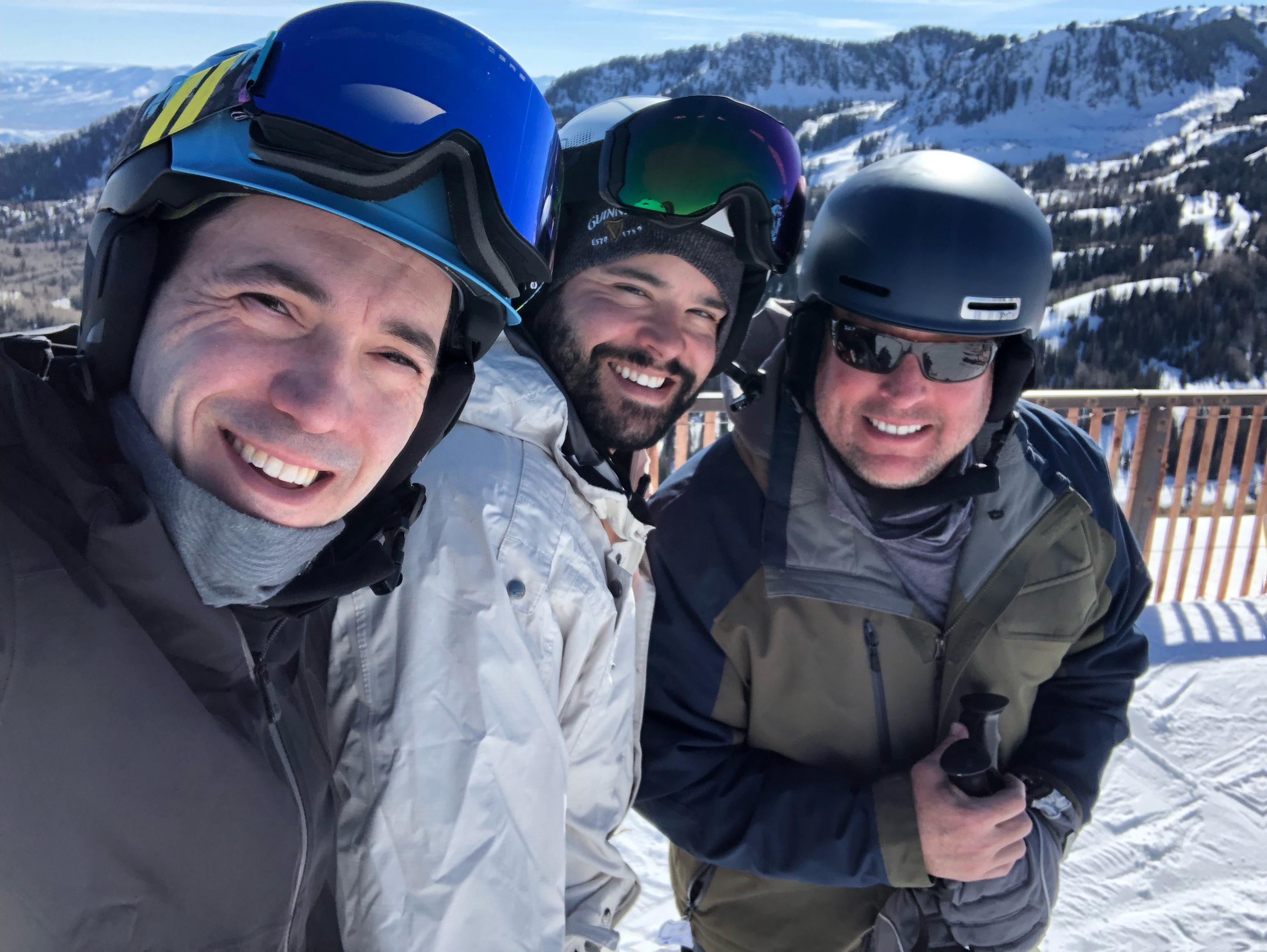 Elvin (middle) and his friends on their yearly ski trip