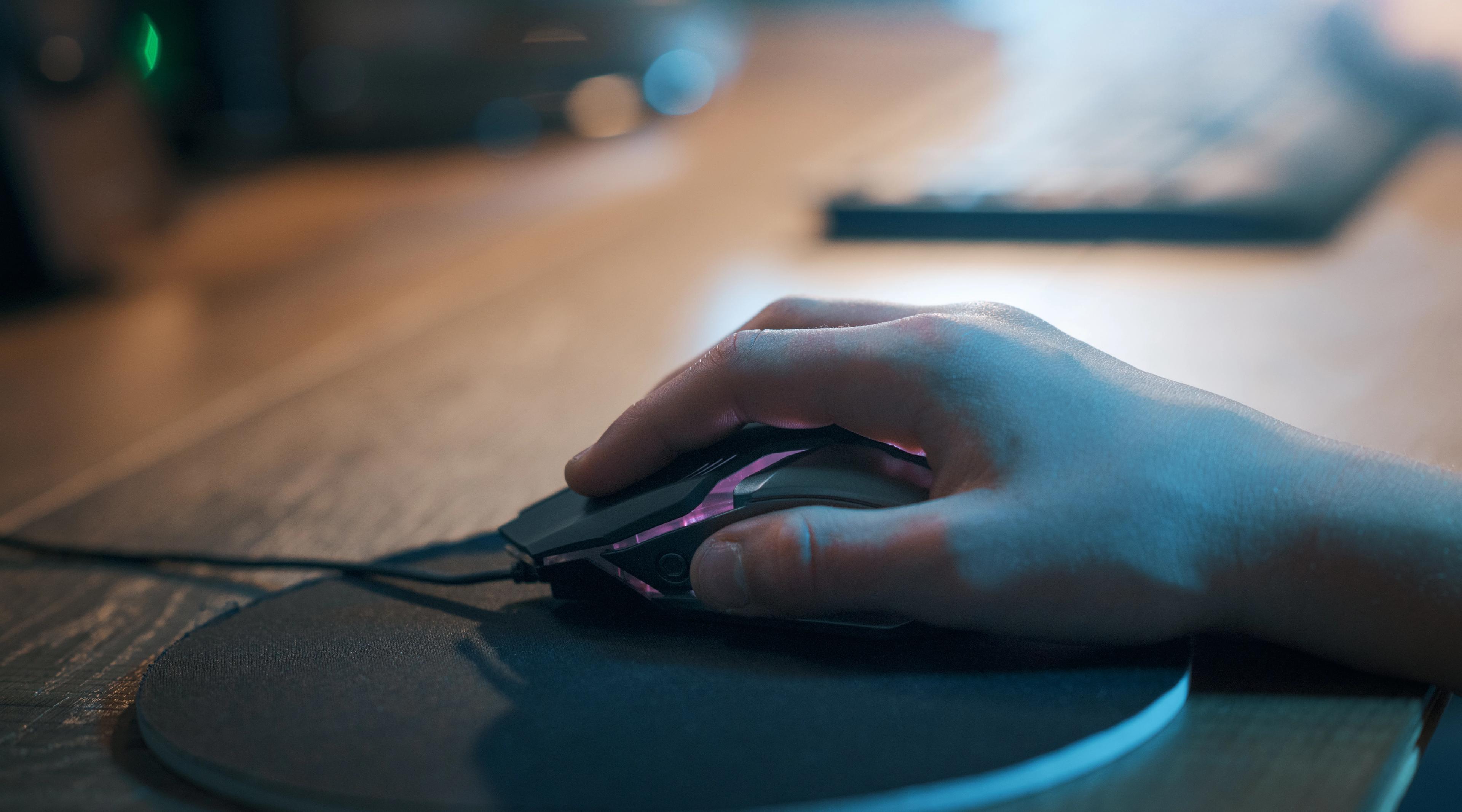 På billedet ses en ung hånd på en computermus.