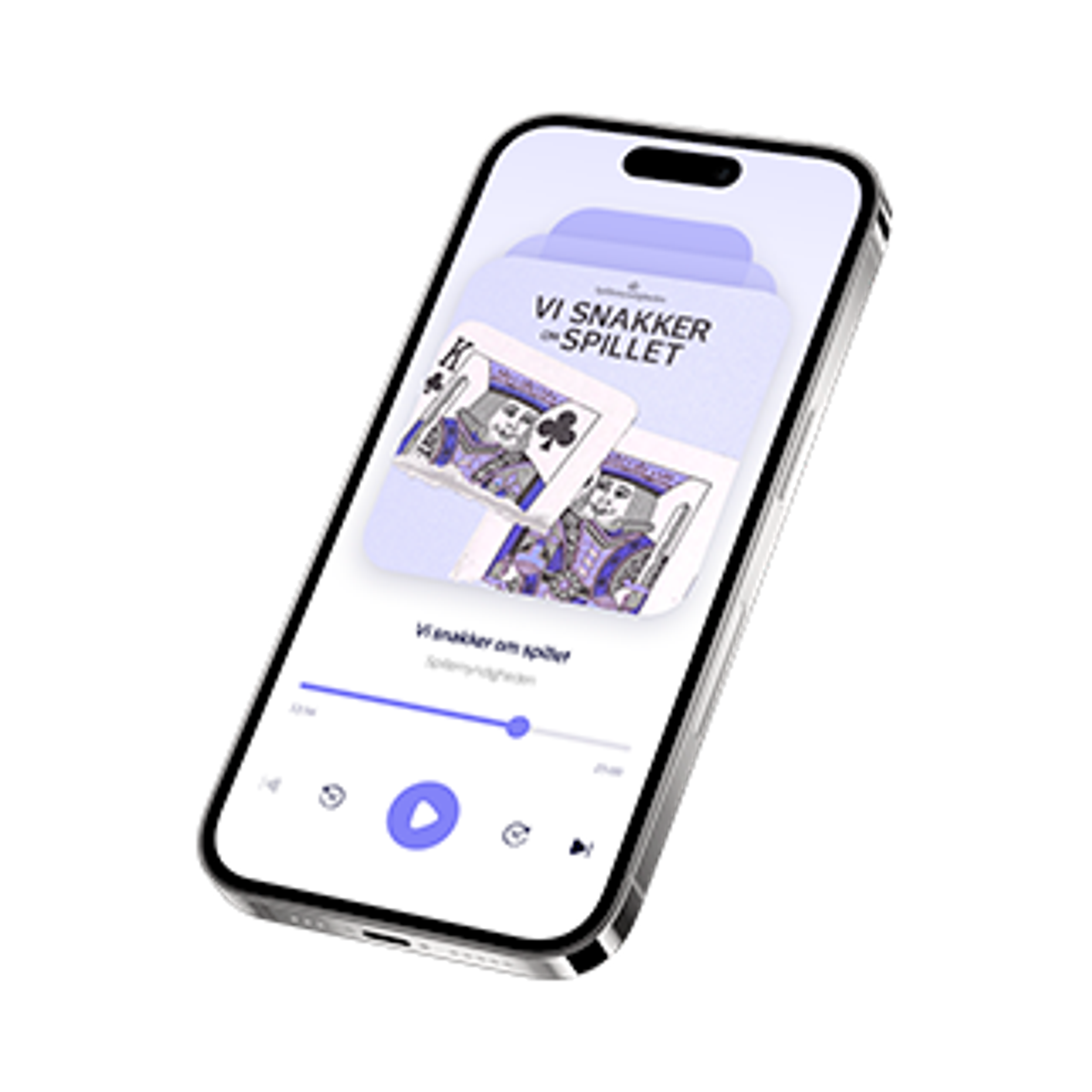 Billedet illustrerer en telefon med podcasten vist