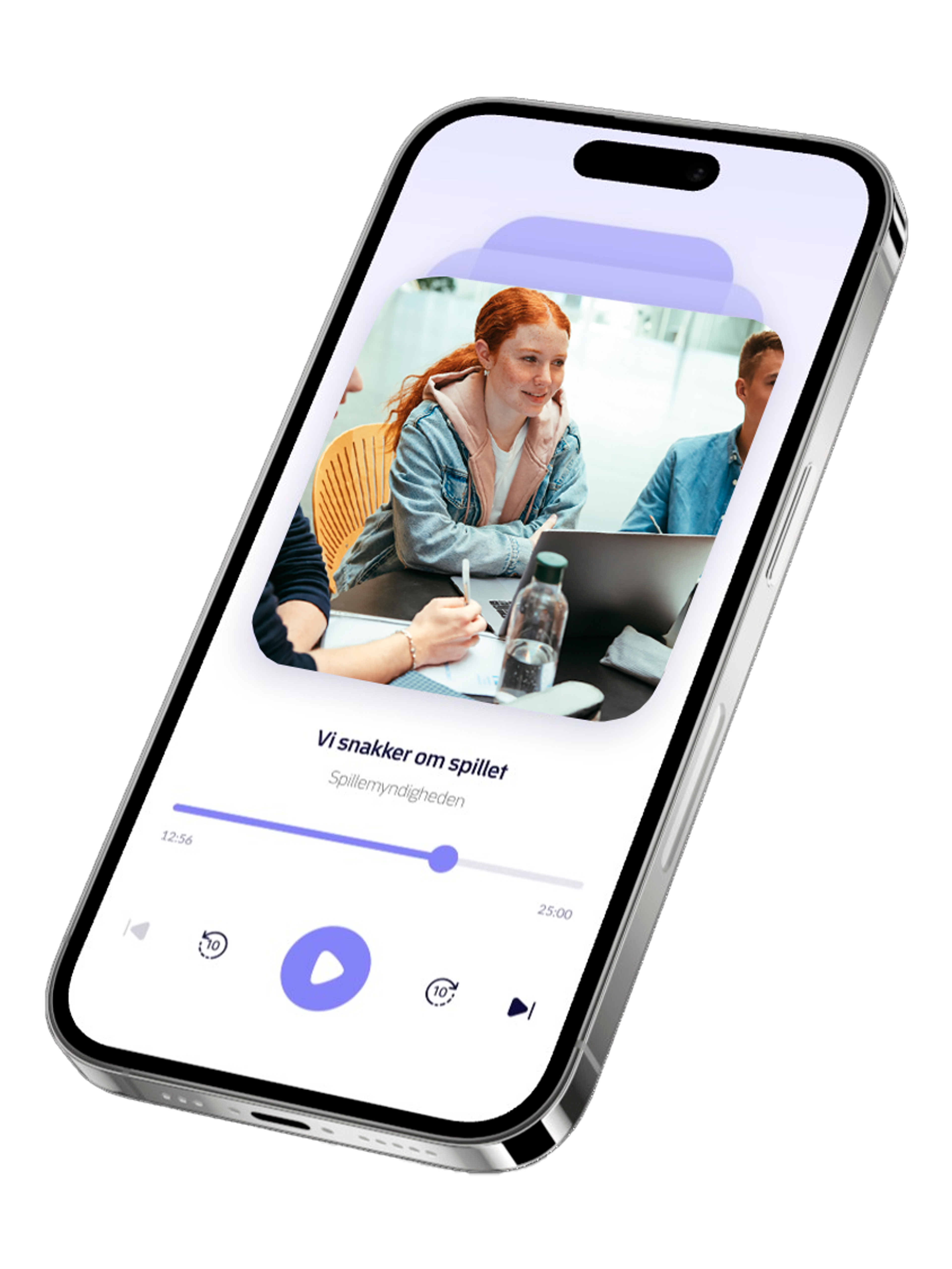 Billede der viser en telefon med podcasten afspillet.