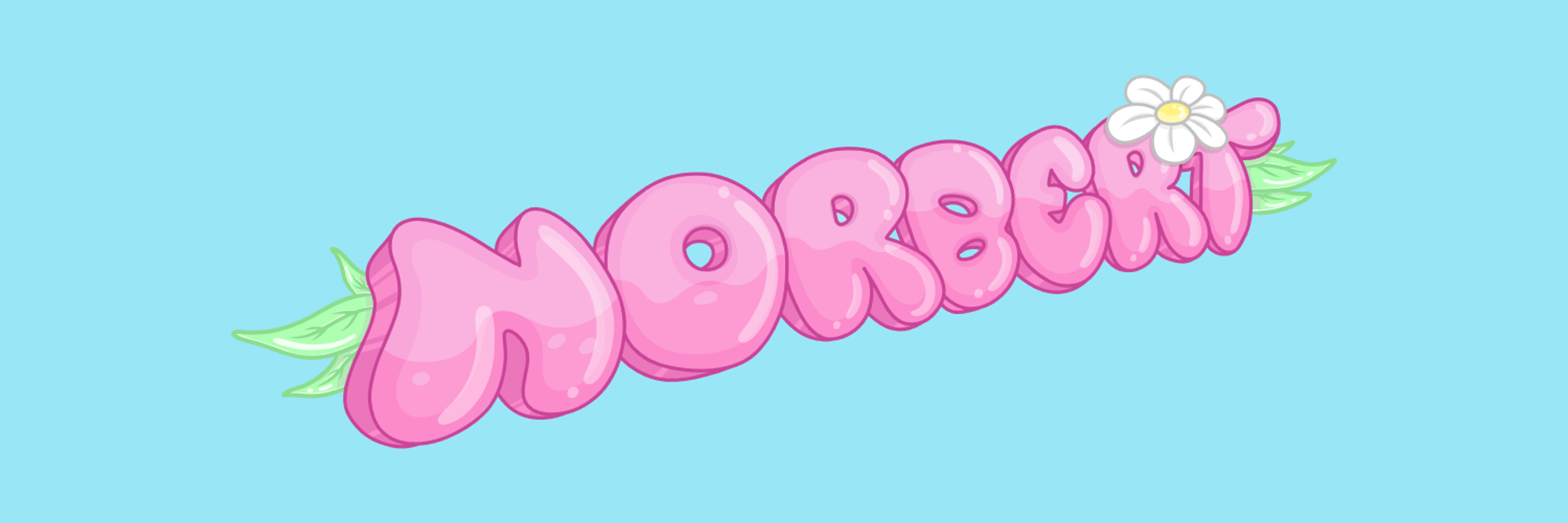 Norbert logo in pink lettering on a blue background.