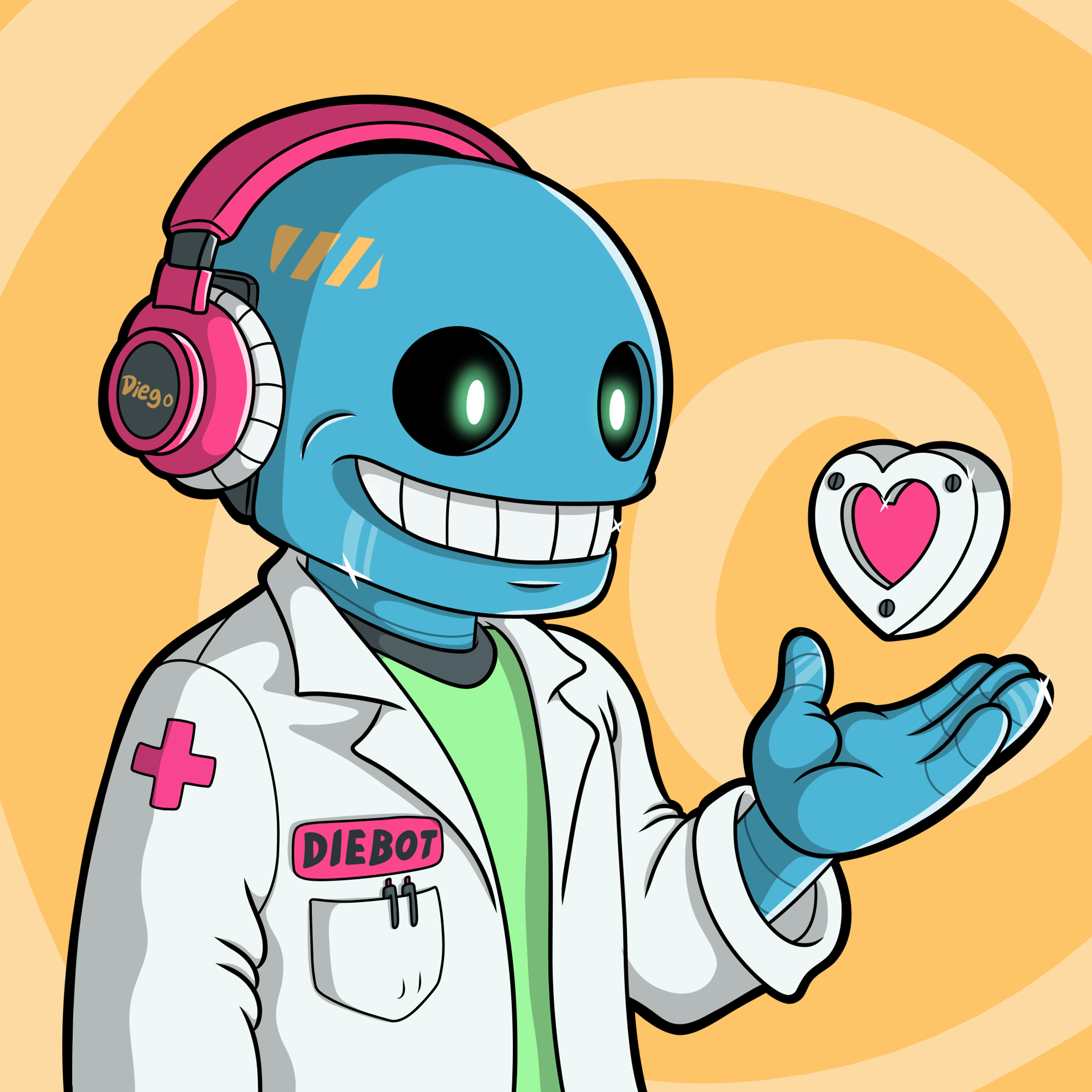 Diebot robot character illustration.