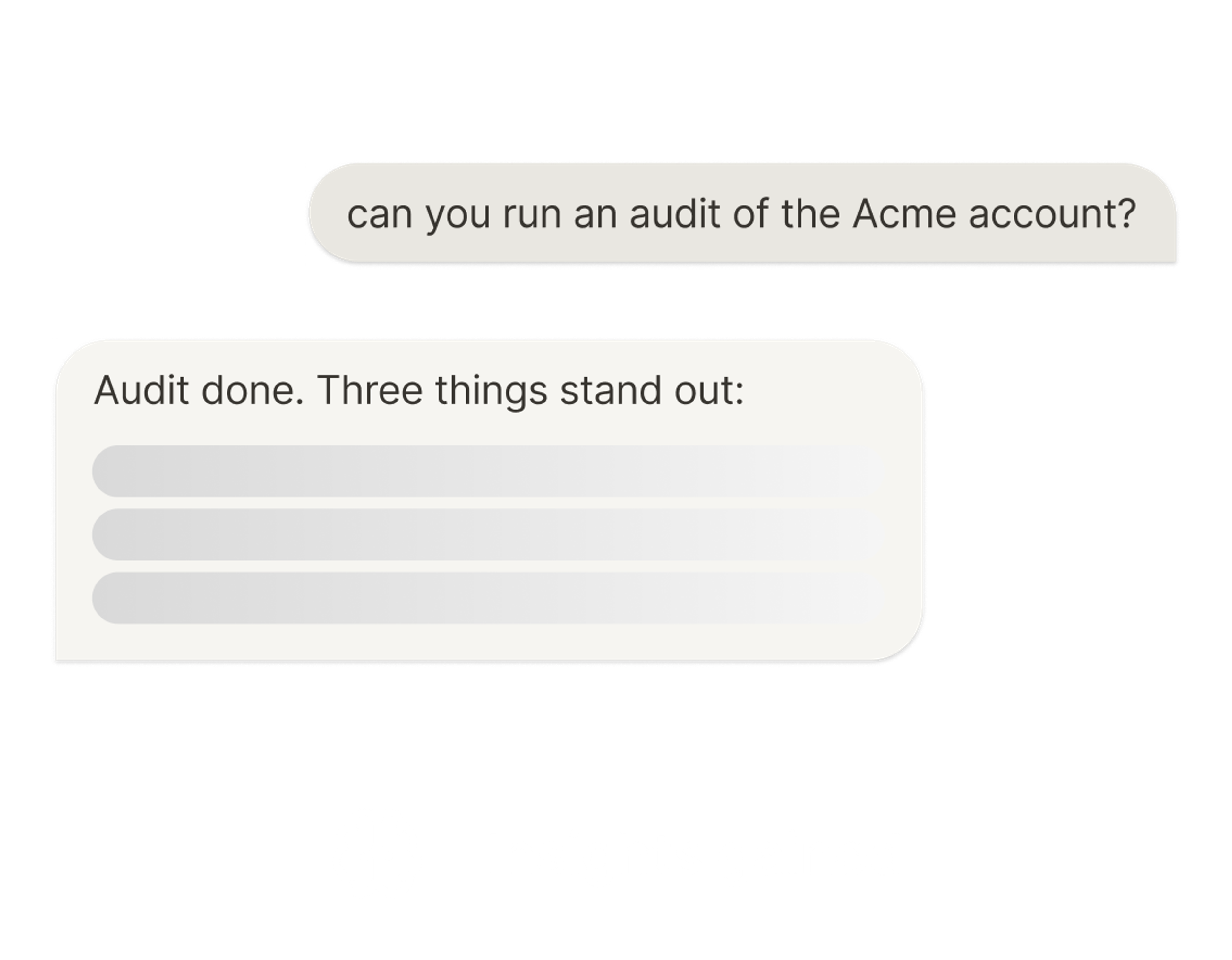 Chat audit of an account with three findings