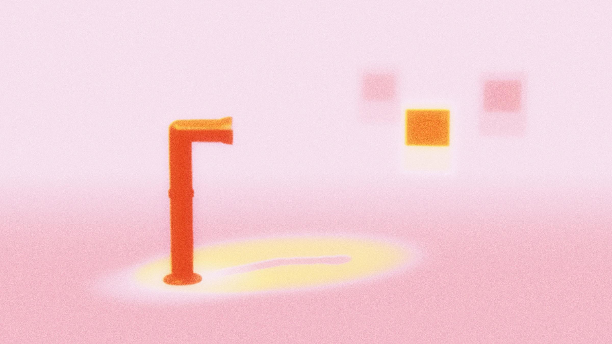 A periscope rising out of the floor, looking at ads floating in the distance