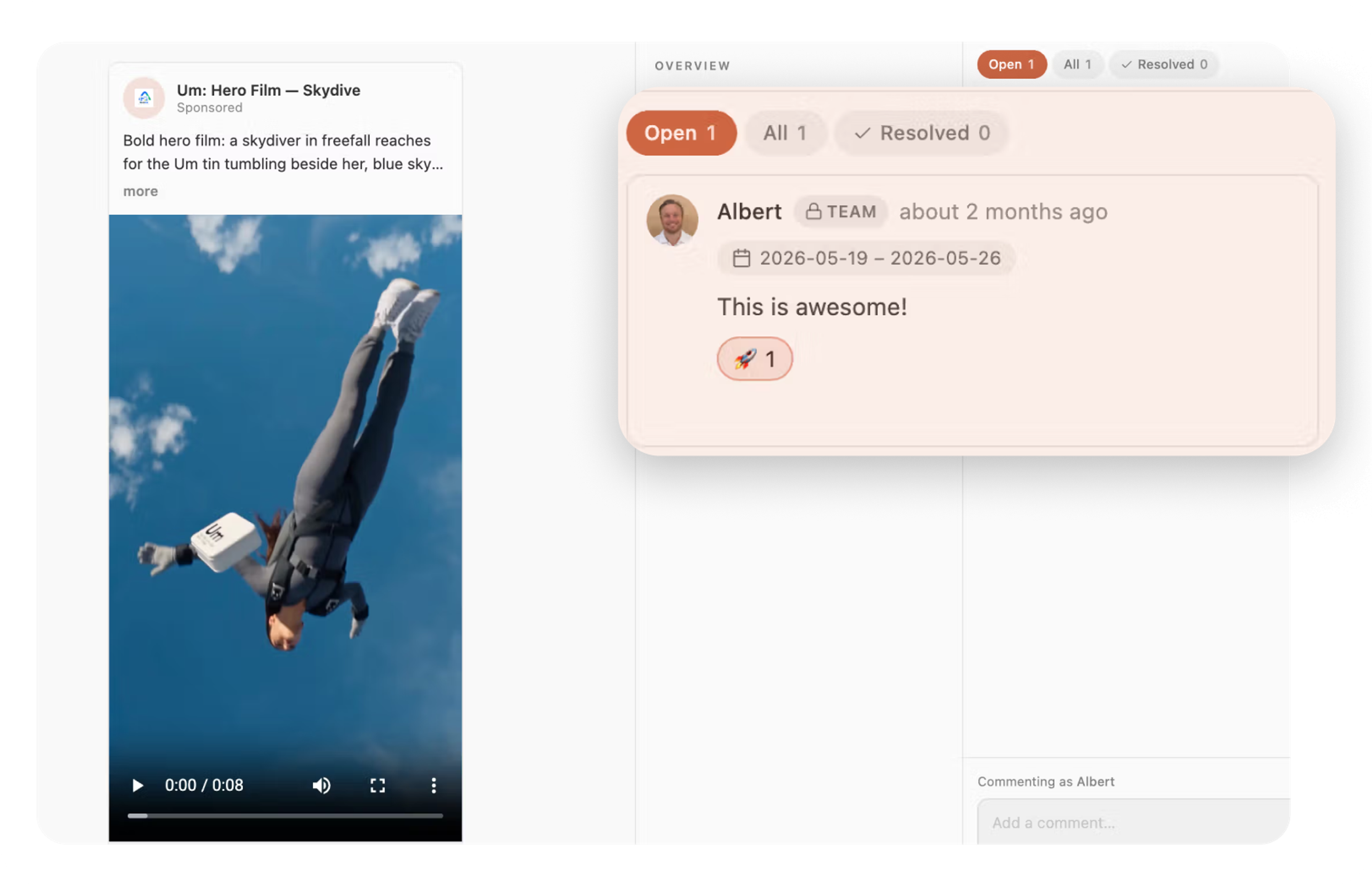 Team comment on the ad, next to the numbers