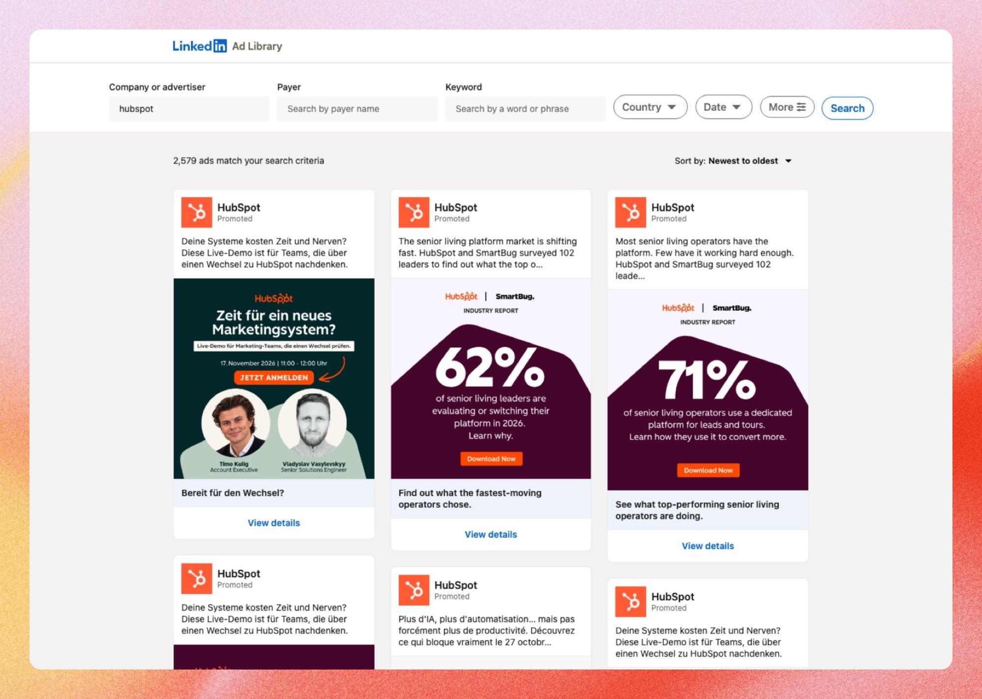 LinkedIn Ad Library results for HubSpot