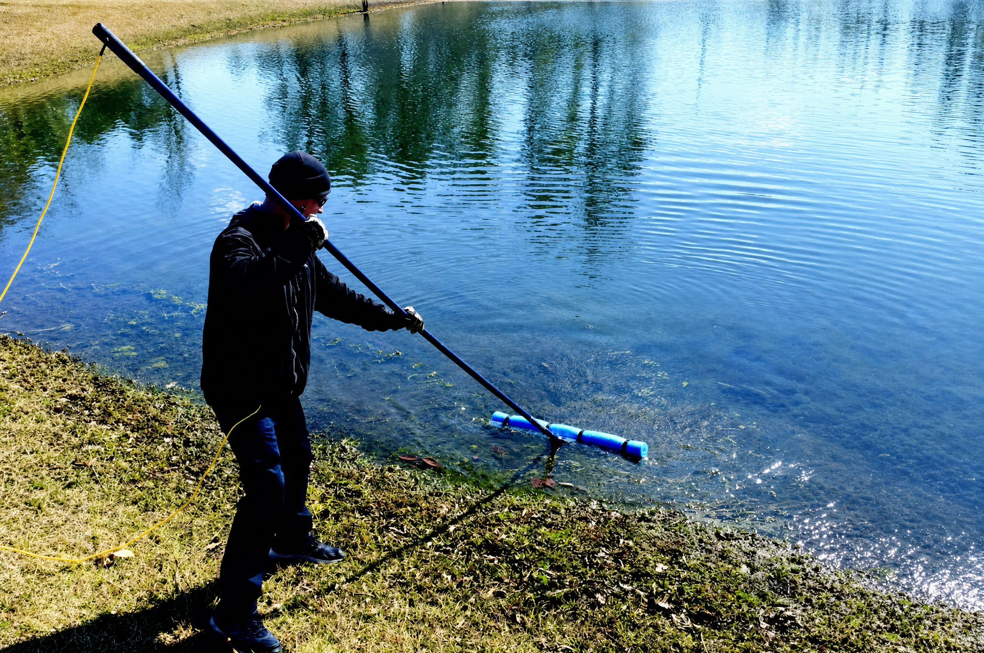 A well-maintained clean farm pond in summer