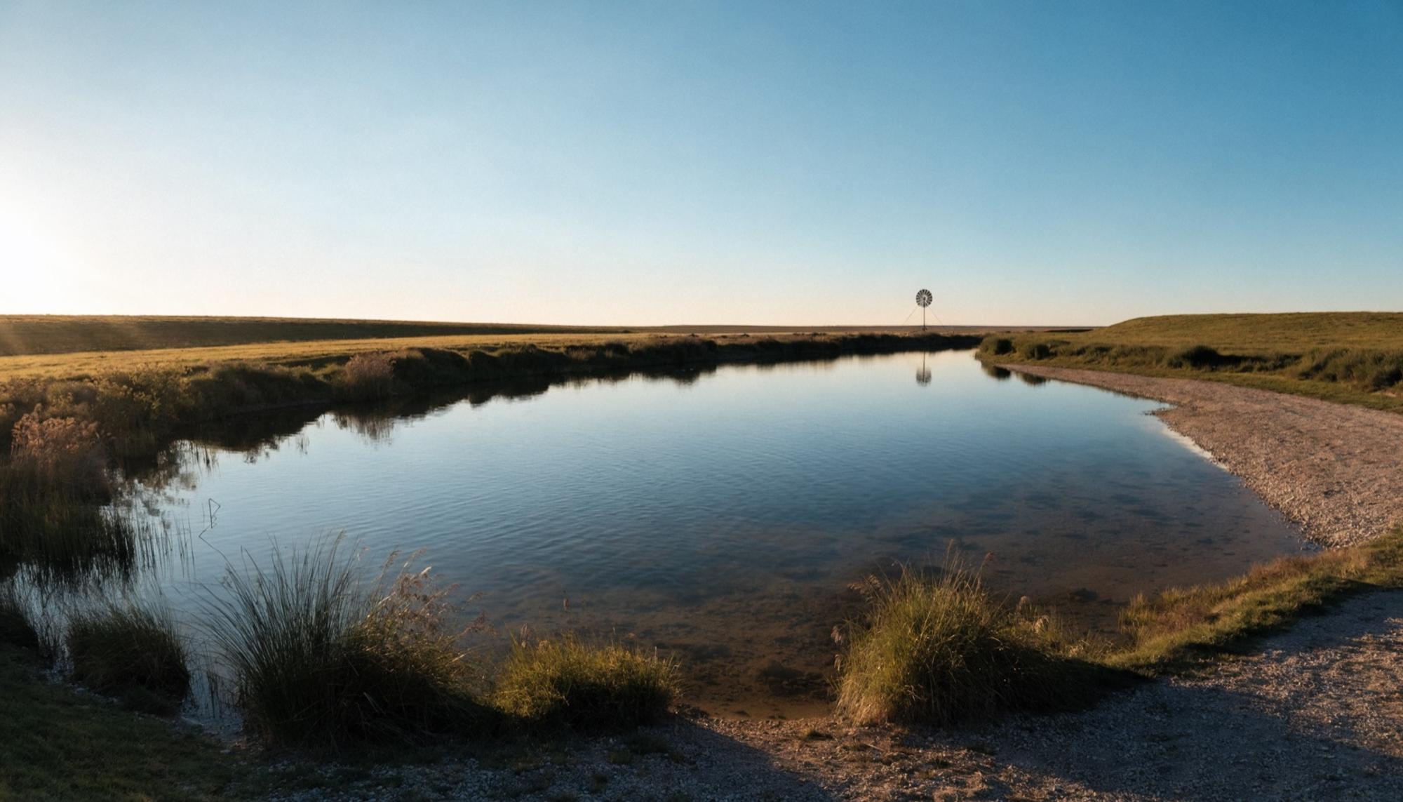 A large acreage pond with aeration