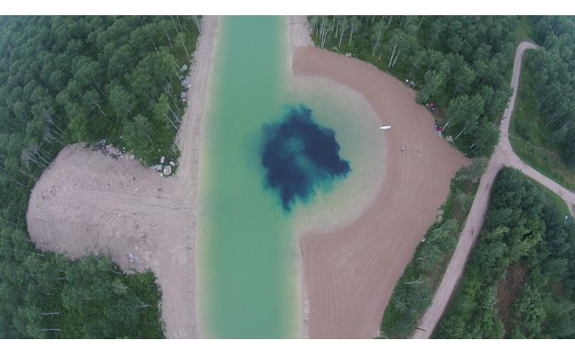 Aerial view of Francois's newly dug pond in Manitoba