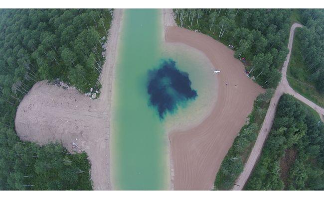 Aerial view of Francois's newly dug pond in Manitoba