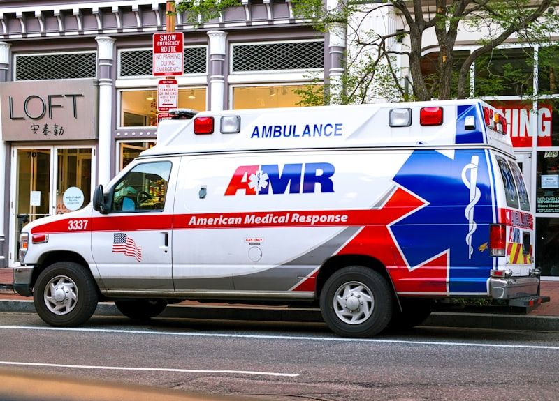 Emergency hospital ambulance vehicle ready for dispatch