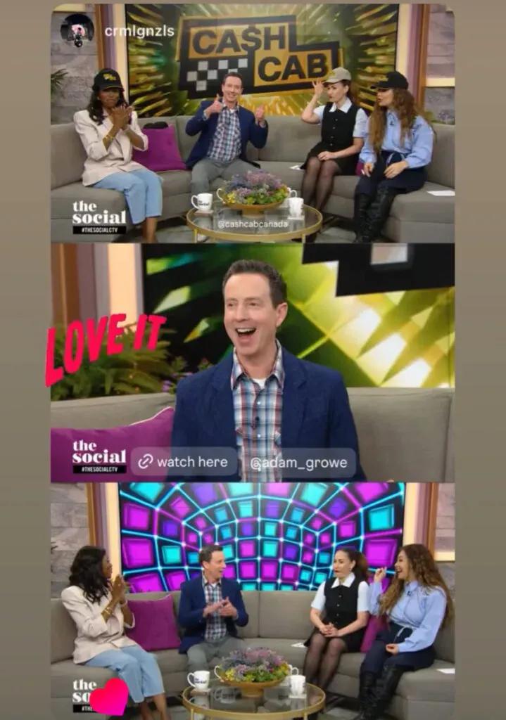 Mashup of images from an IG Story about Adam on The Social