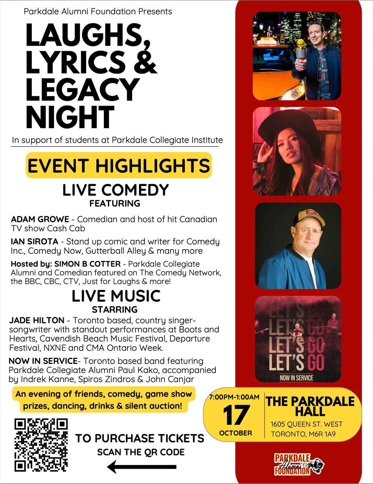Adam Growe performs his Quiz Show with other comedians and live bands to raise money for Parkdale Collegiate.