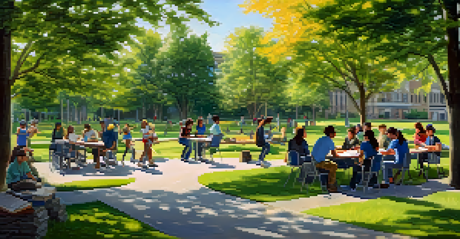 Students interacting with local professionals in a park, participating in a mentorship program focused on career exploration.