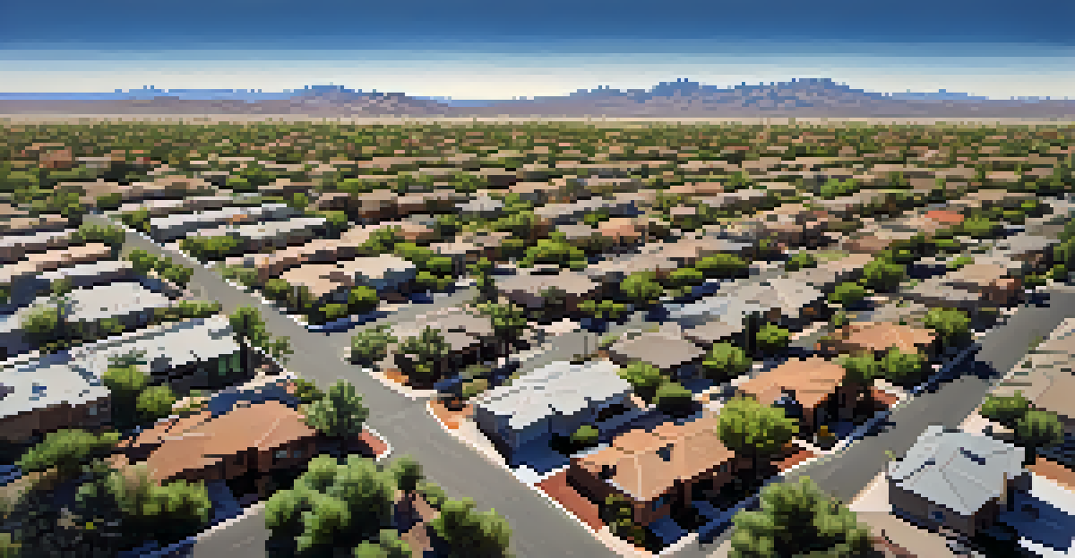An aerial view of a Phoenix neighborhood showing urban heat islands and green spaces.