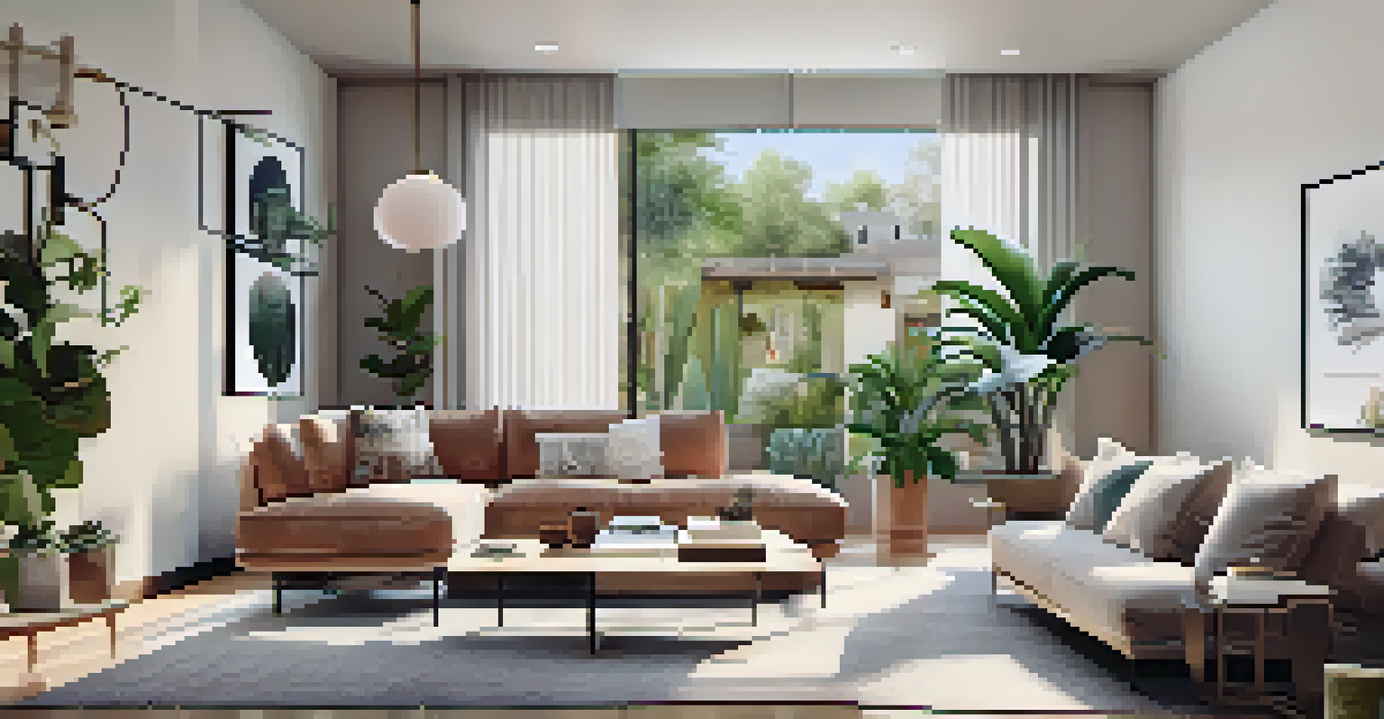 A stylish short-term rental property in Phoenix, featuring a cozy living room with modern furniture and large windows.