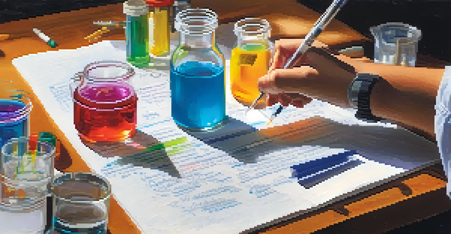 A close-up of a student's hands working on a science project in a laboratory setting.