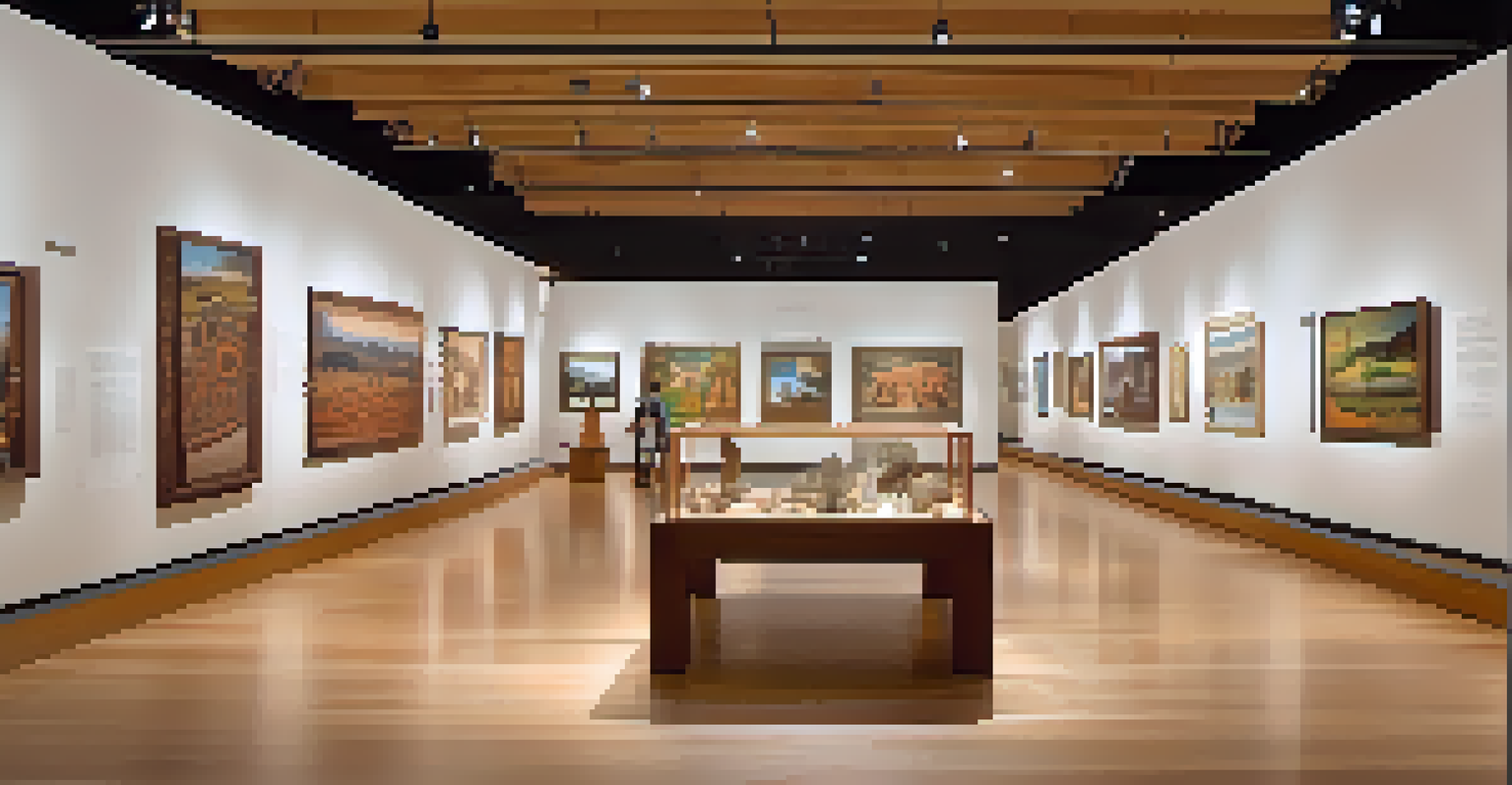 Inside the Heard Museum, showcasing traditional Native American art with visitors interacting with the exhibits in a warmly lit environment.