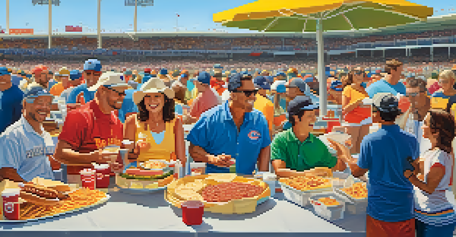A family enjoying a variety of delicious food at a Spring Training game, including hot dogs, nachos, and tacos.