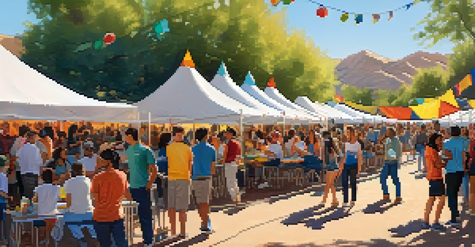 A lively outdoor cultural festival at a university in Phoenix, with students enjoying food and activities under colorful tents.