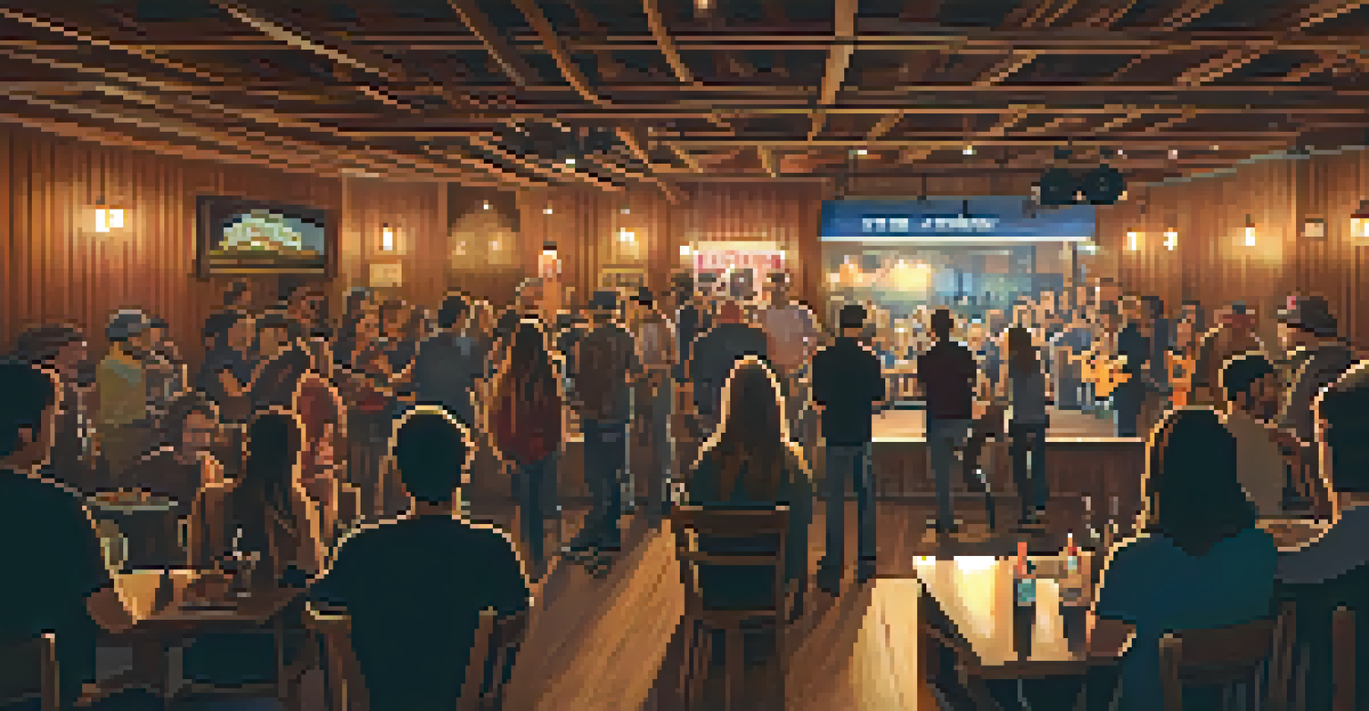 An indoor concert in a local Phoenix venue with a small crowd watching an indie band perform in a cozy, warmly lit environment.