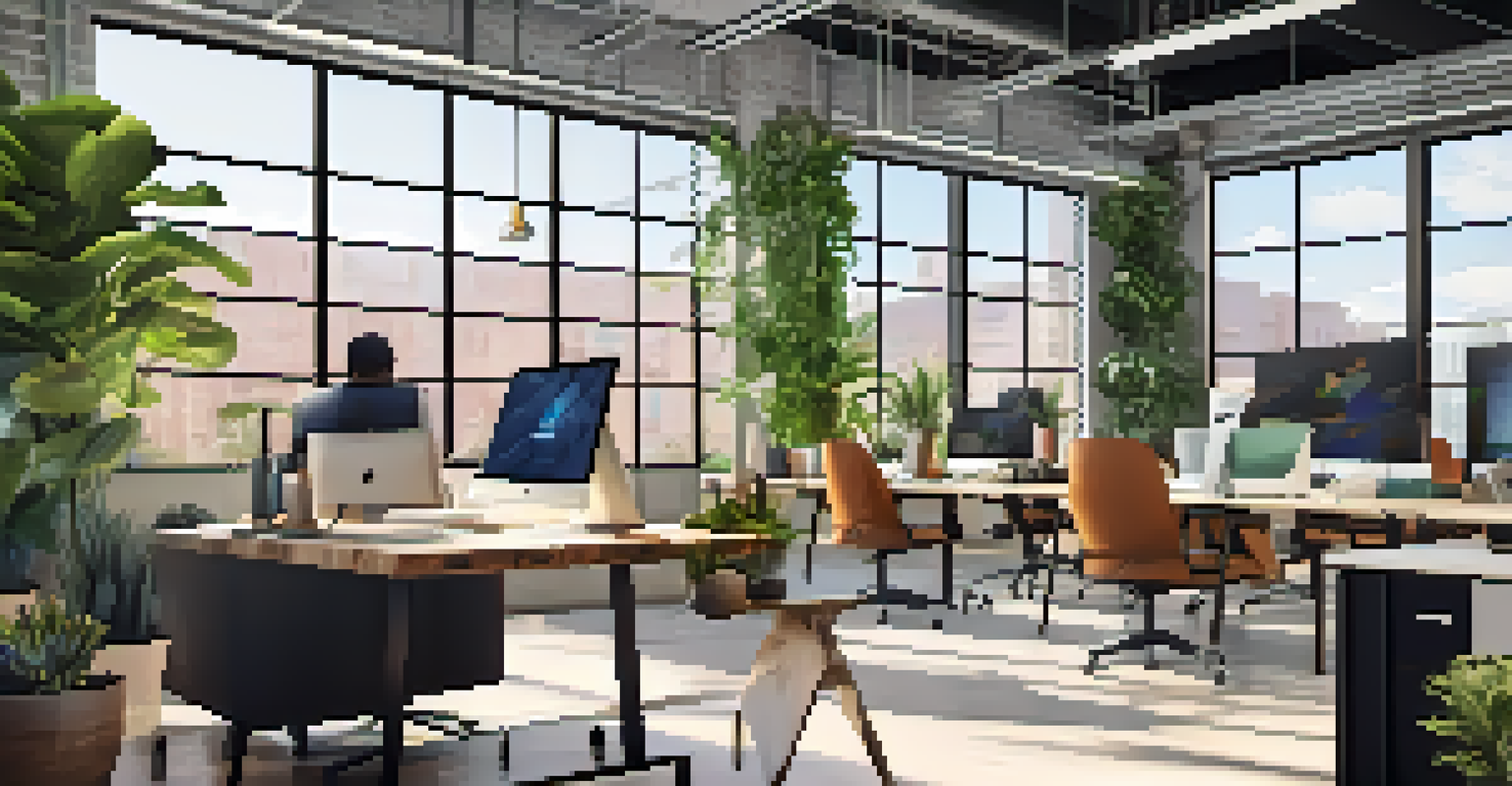 An interior view of a tech startup office in Phoenix with diverse professionals collaborating.