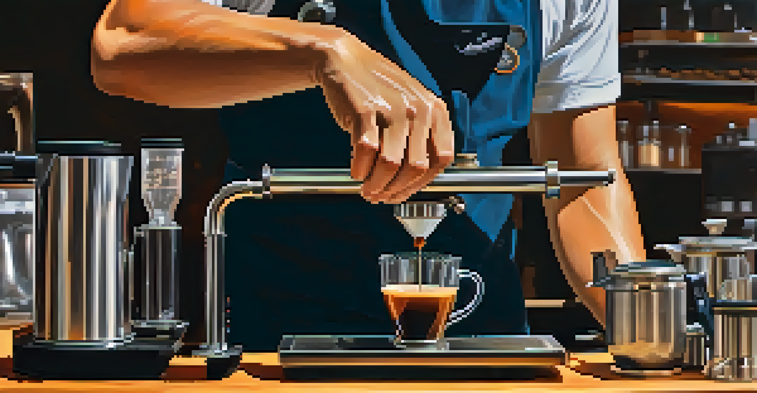 A barista demonstrating unique brewing techniques with a siphon brewer and coffee beans at a festival.