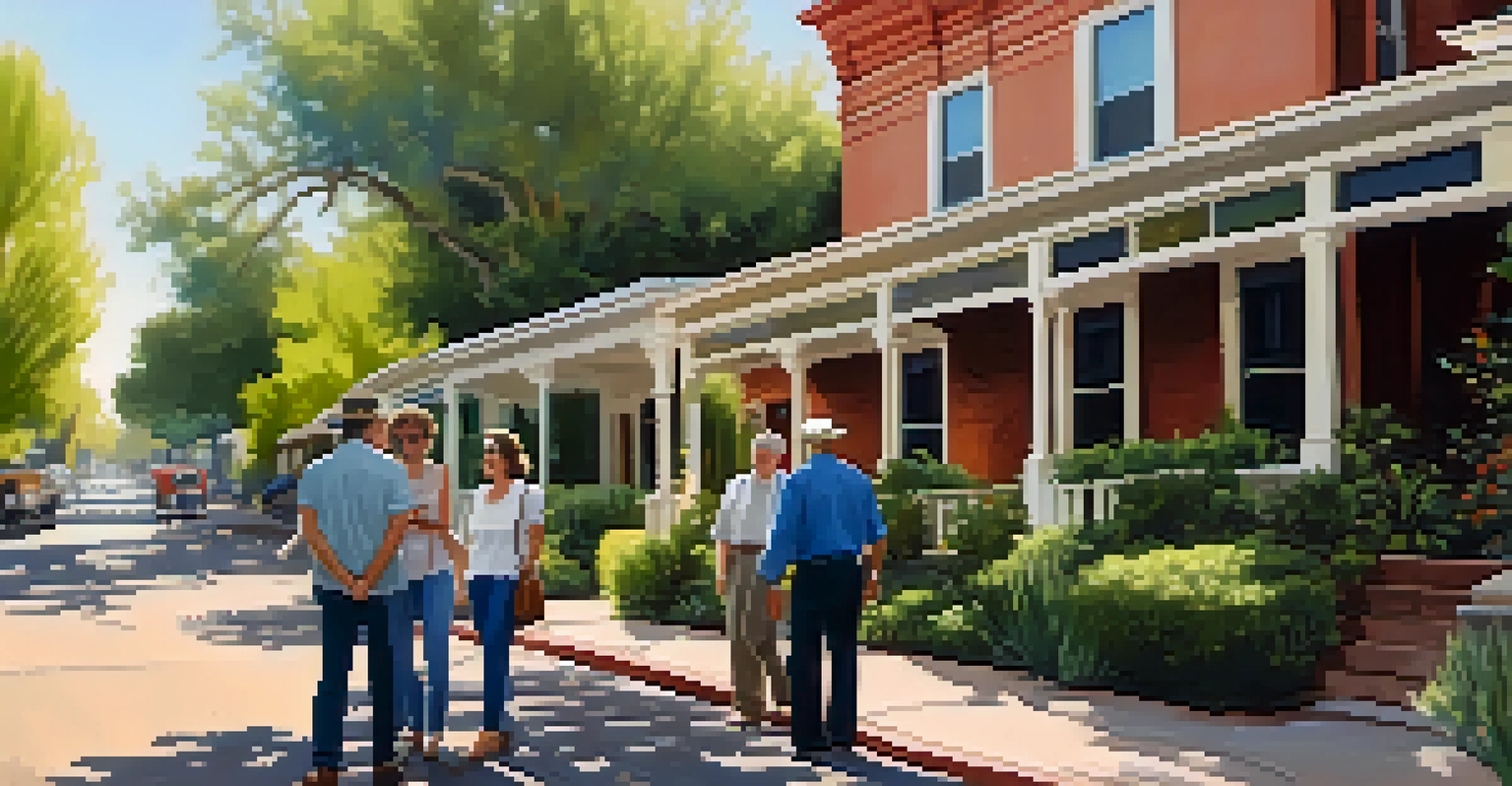 A local guide leading a historical walking tour with participants in a picturesque Phoenix neighborhood with vintage houses.
