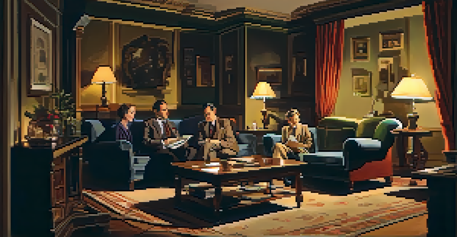 A suspenseful scene from 'The Mousetrap' with characters in a dimly lit guesthouse setting.