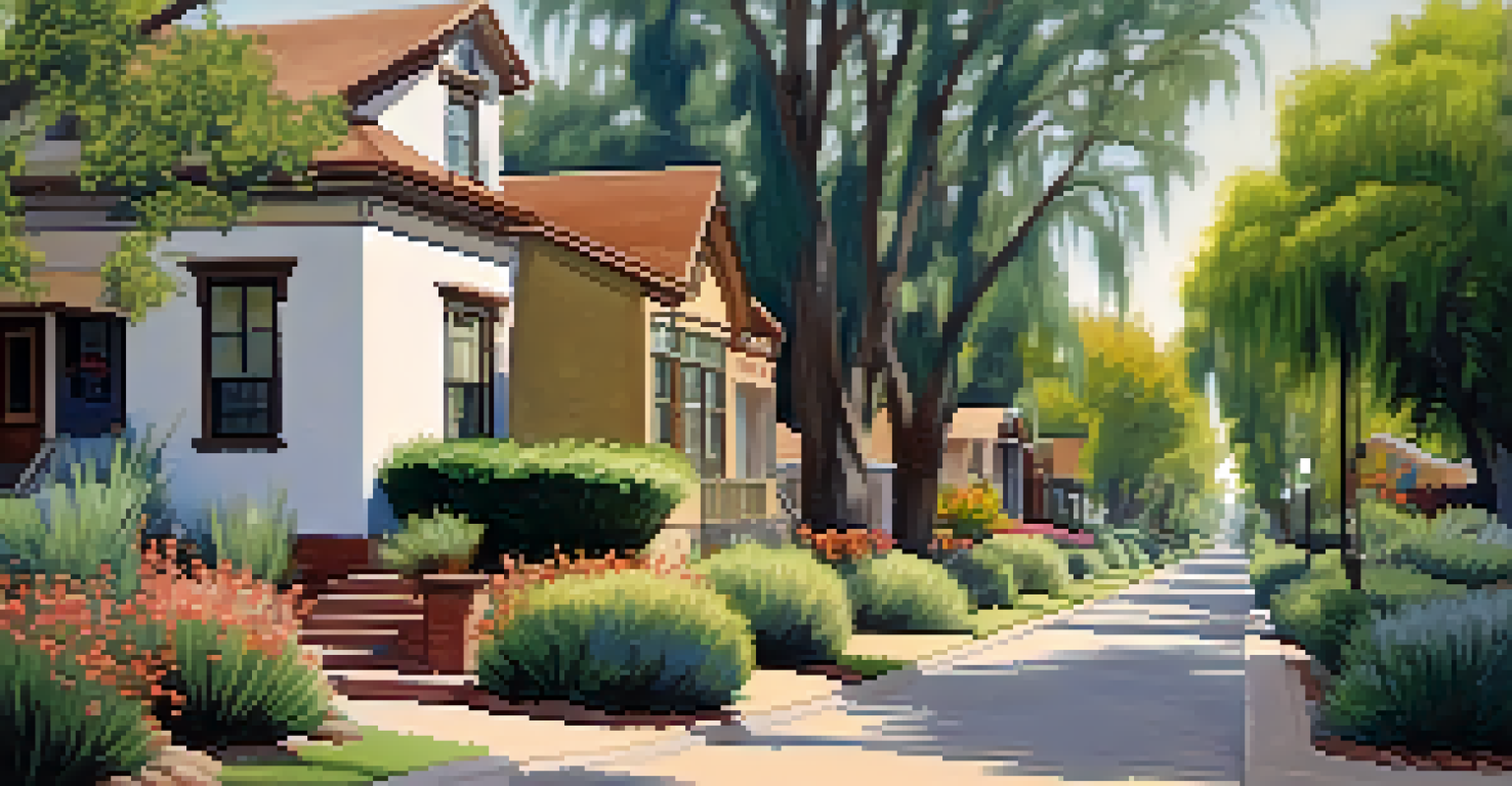 A tranquil street in the Willow Historic District featuring early 1900s homes and lush greenery.