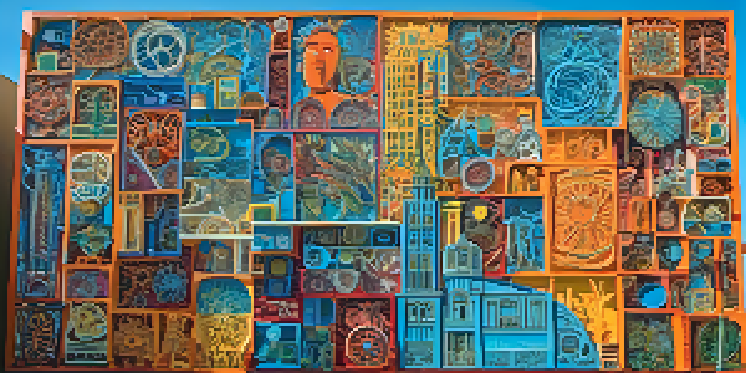 A colorful public art installation in Phoenix made from repurposed materials, with people interacting around it.