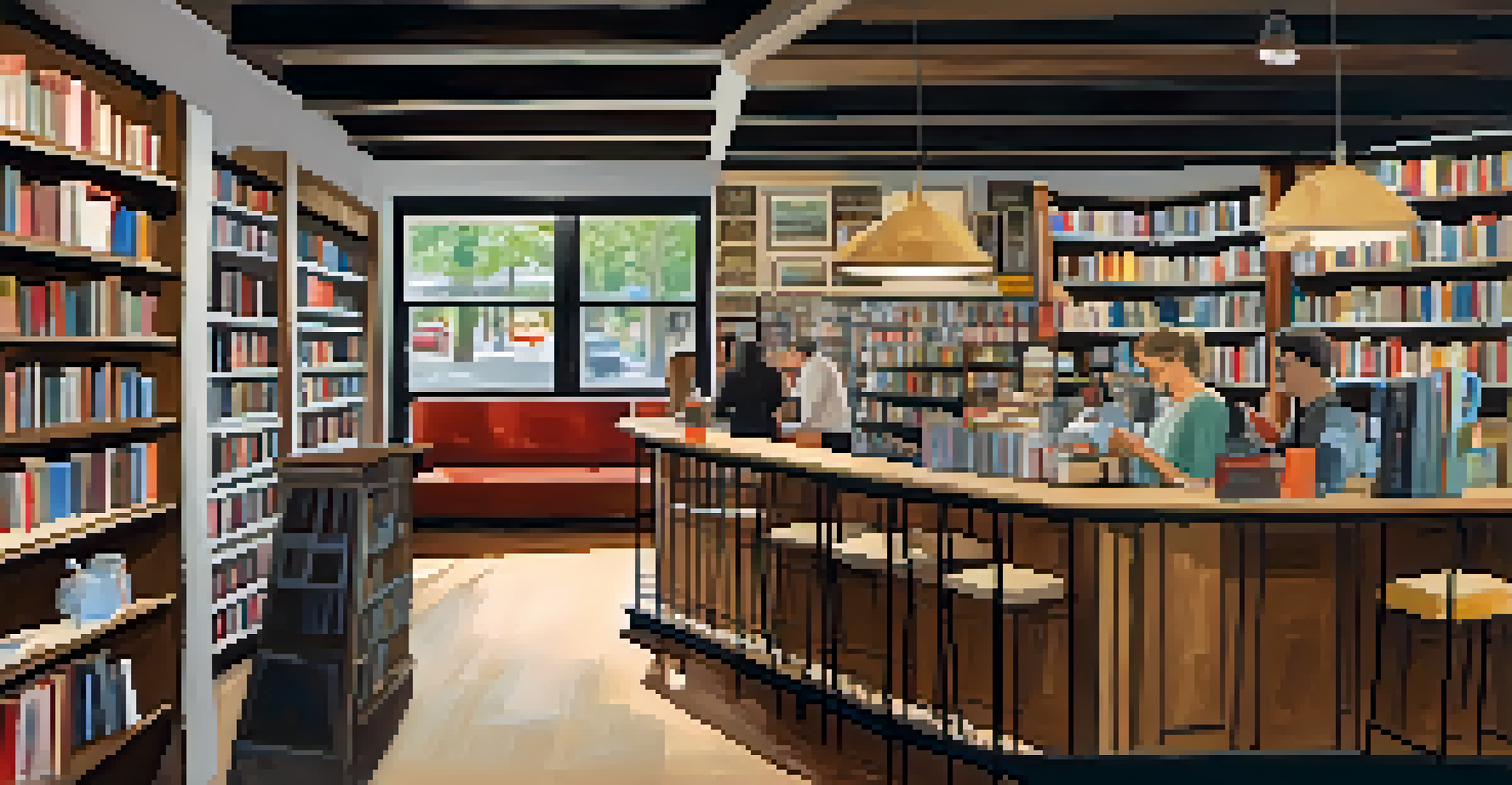 A cozy corner inside Changing Hands Bookstore, featuring eclectic decor, comfortable seating, and patrons engaged in conversation.
