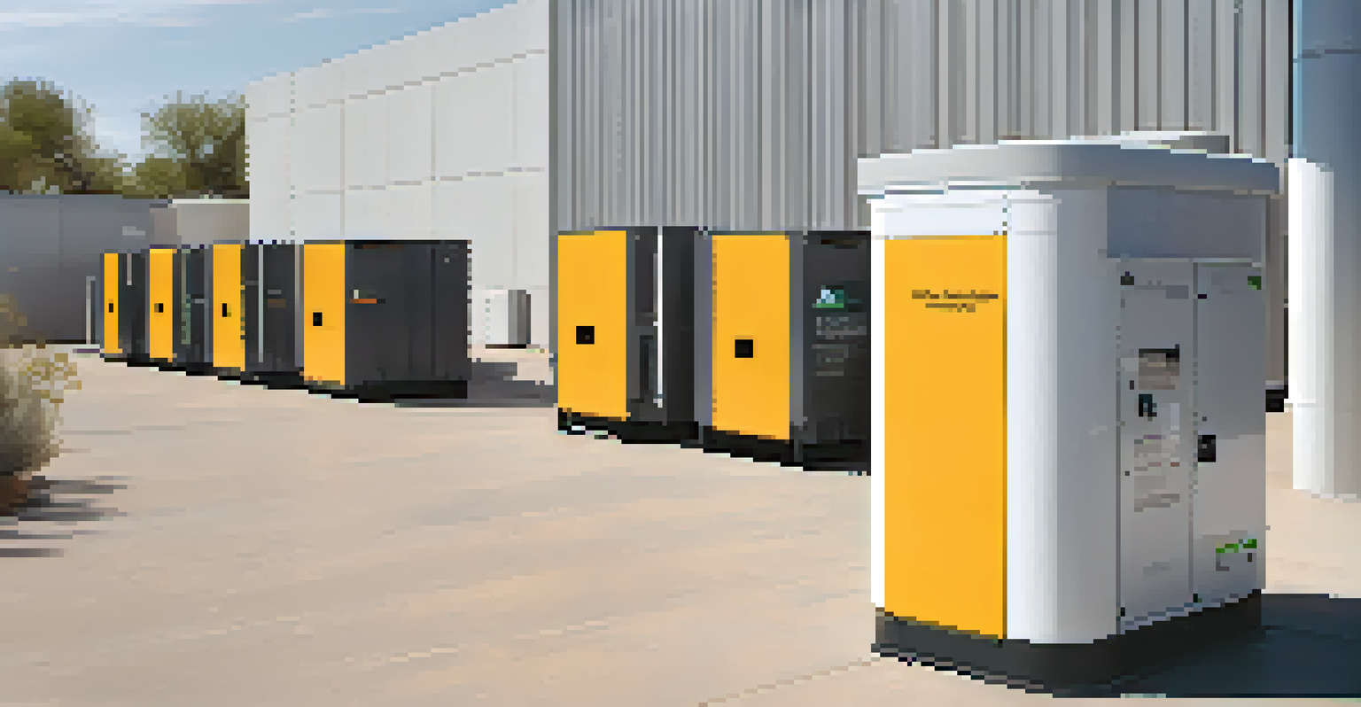 A detailed view of a modern battery storage unit for renewable energy, showcasing its design and functionality in a softly lit environment.