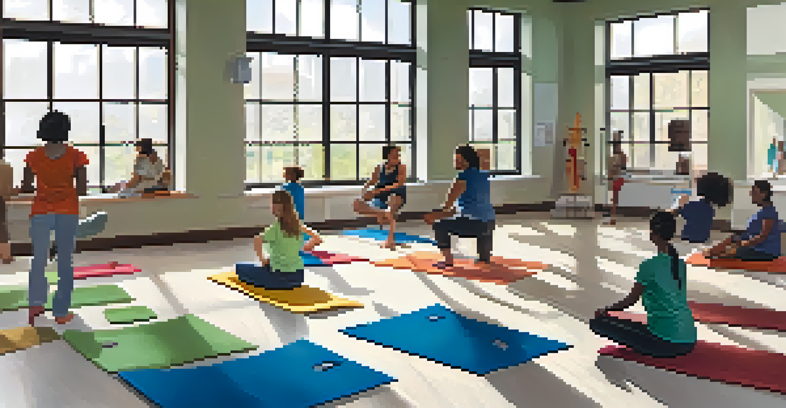 A wellness class taking place in a community health center with diverse participants and a health instructor.