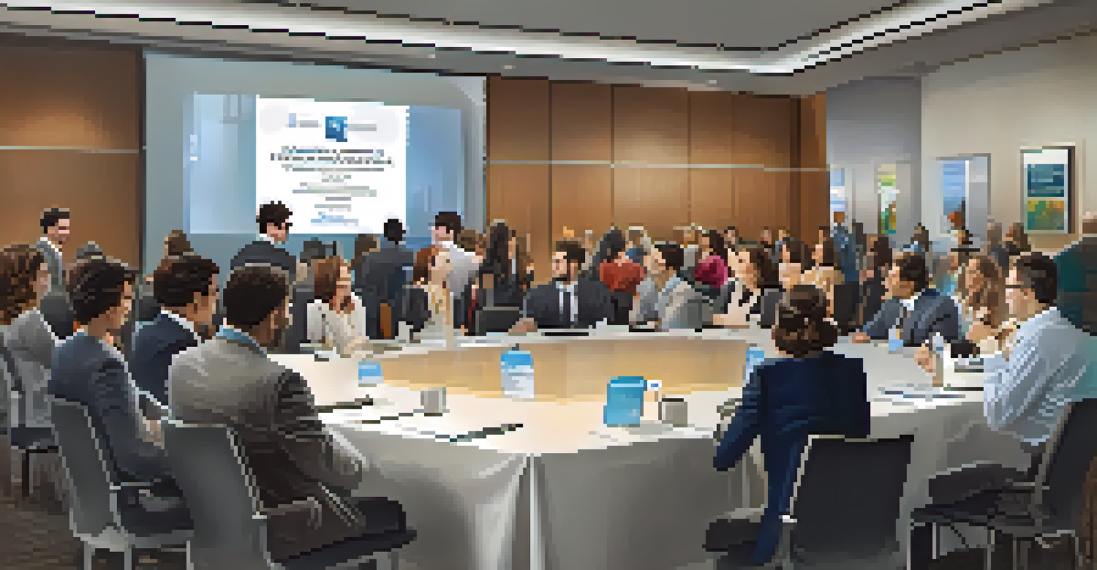 A networking event filled with certificate program graduates interacting in a stylish conference room.