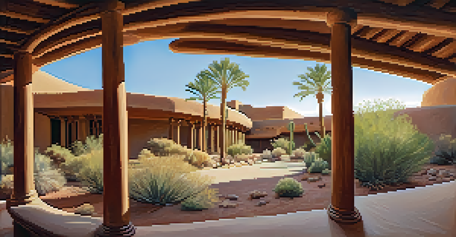 The Heard Museum in Phoenix featuring adobe architecture with desert plants around it, illuminated by soft natural light.