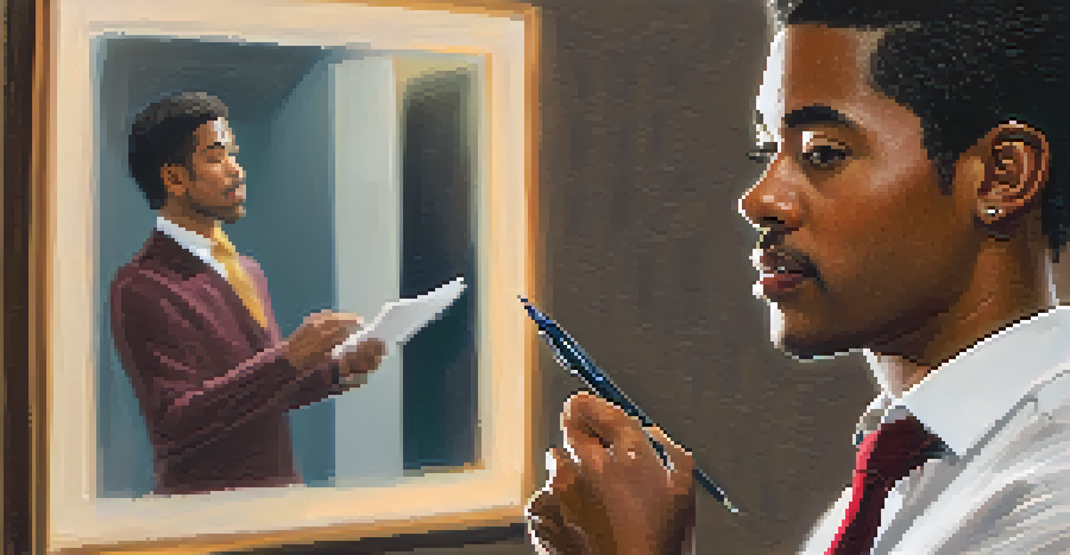 A Toastmasters member practicing their speech in front of a mirror, displaying focus and determination.