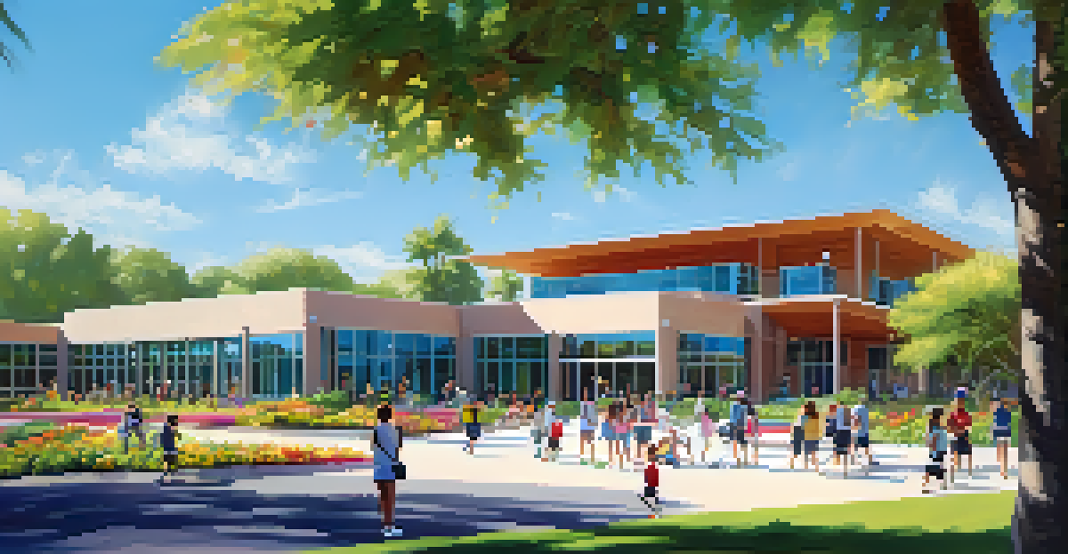 The beautiful campus of Phoenix Country Day School with students enjoying outdoor activities in a sunny setting.