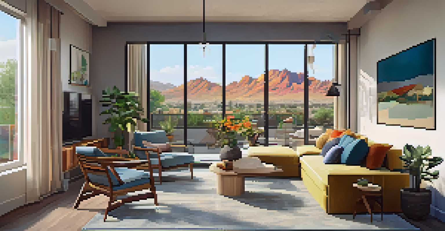 A stylish modern apartment interior in Phoenix with abundant natural light and contemporary decor.