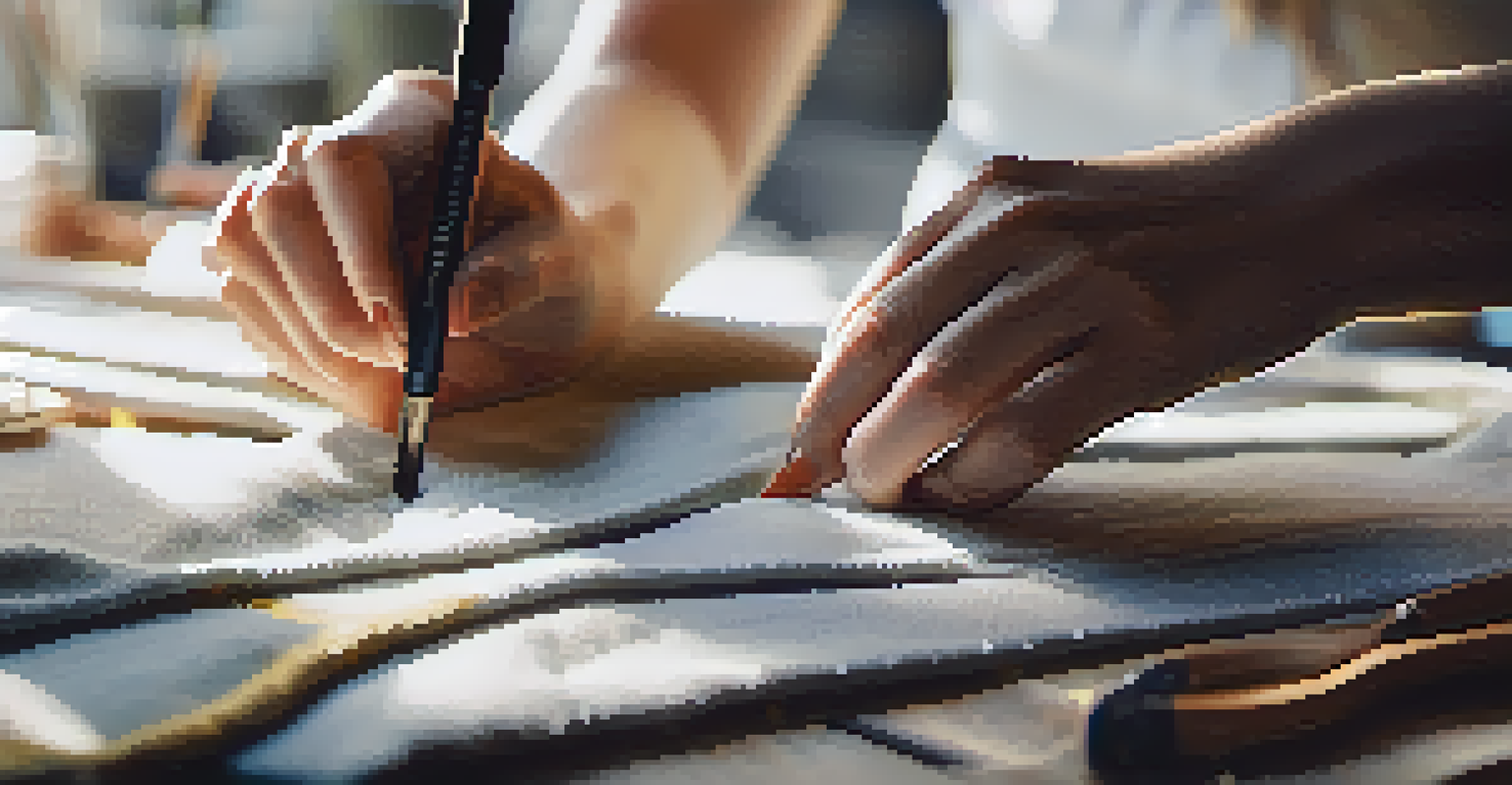 A close-up of a designer working with eco-friendly materials in a sunlit workspace.