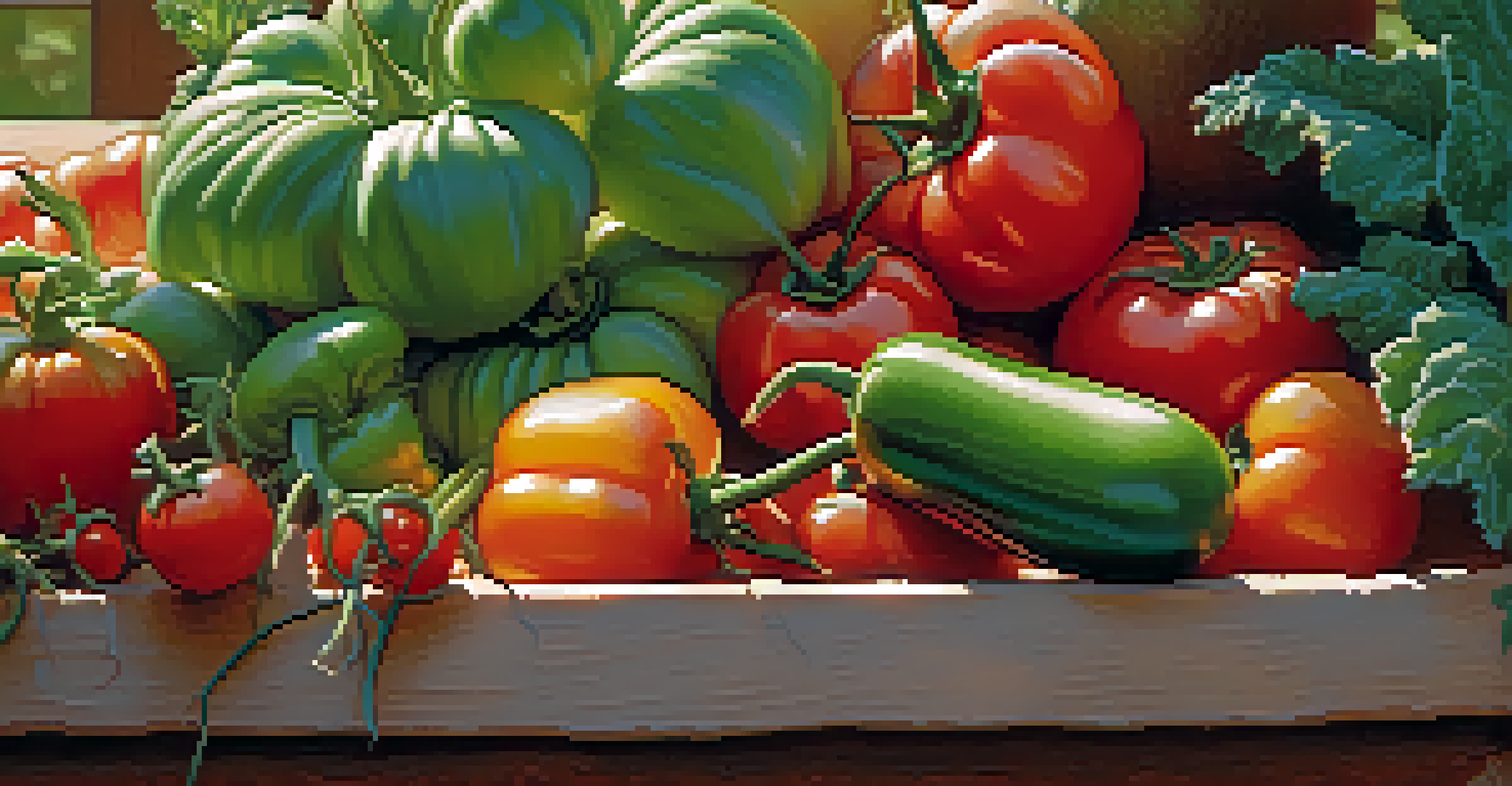 Close-up of hands tending to colorful vegetables in a community garden, with rich soil and soft morning light.