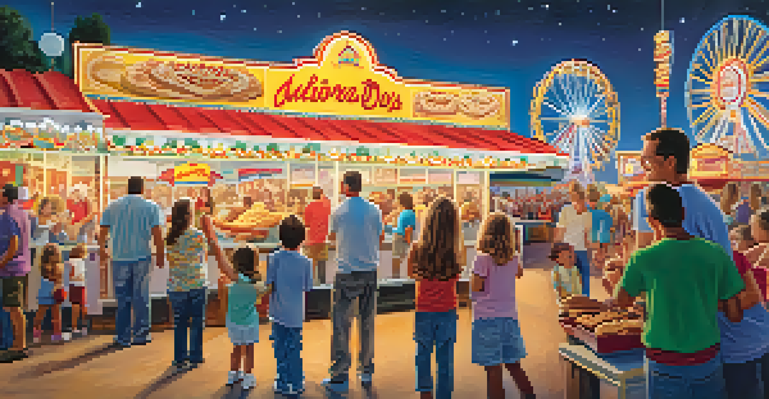 A family enjoying the Arizona State Fair, surrounded by thrilling rides and delicious fair foods under the bright lights of the fairground.