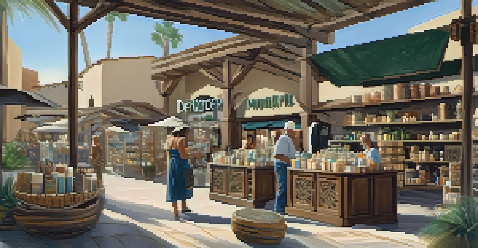 An artisan interacting with customers at a vibrant marketplace, surrounded by colorful handcrafted items and soft afternoon light.