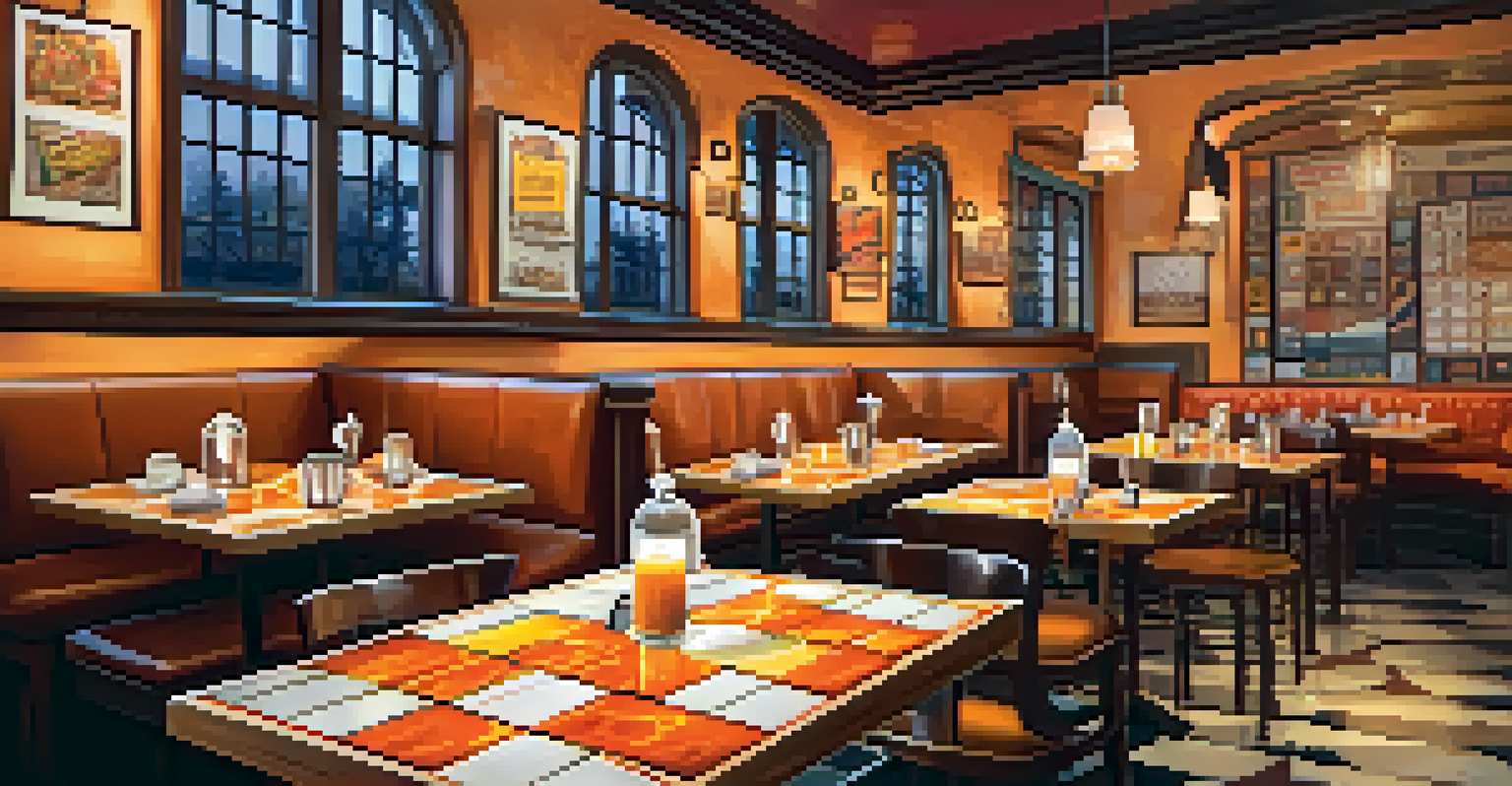 Interior view of La Grande Orange restaurant with vintage decor and a pizza on the table.